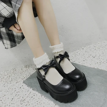 2020 forró új Japán Édes Lolita Hercegnő Cipő Aranyos Íj, Kerek Fej, Fekete Vízálló Platform Főiskola Női Cipő